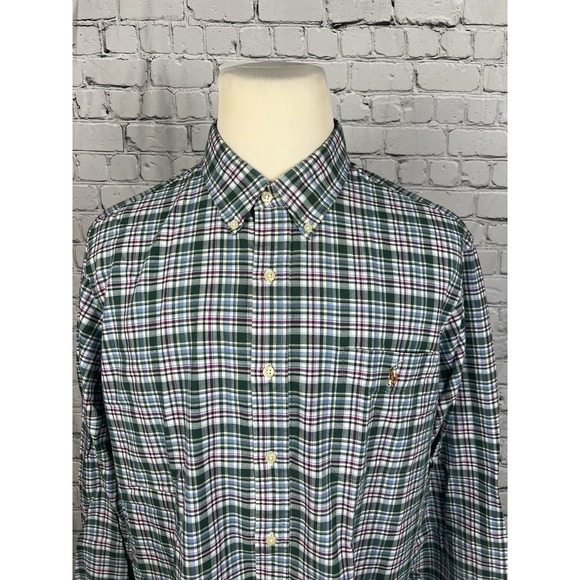Ralph Lauren Mens XXL Long Sleeve Button Down Oxford Shirt Green Plaid Logo - Picture 1 of 7